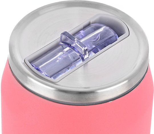 Estia Travel Cup Save the Aegean Recyclable Glass Thermos Stainless Steel / Plastic BPA Free 300ml Fusion Coral with Straw