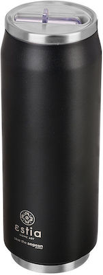 Estia Travel Cup Save the Aegean Recycelbar Glas Thermosflasche Rostfreier Stahl BPA-frei Midnight Black 500ml mit Stroh
