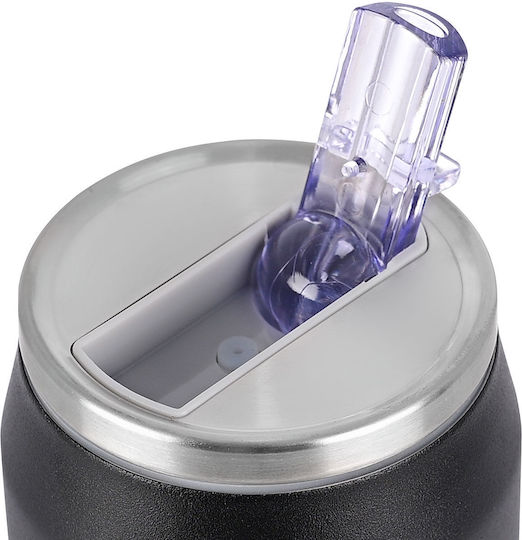 Estia Travel Cup Save the Aegean Recyclable Glass Thermos Stainless Steel / Plastic BPA Free 500ml Midnight Black with Straw