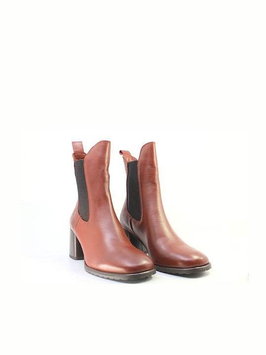 Paola Ferri 7287 Leather Women's Chelsea Boots with Medium Heel Tabac Brown