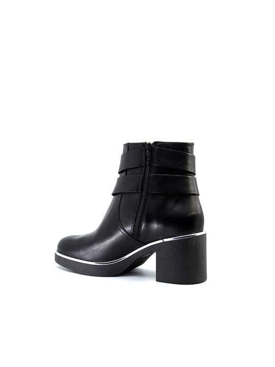 Paola Ferri Leather Women's Ankle Boots with Medium Heel Black