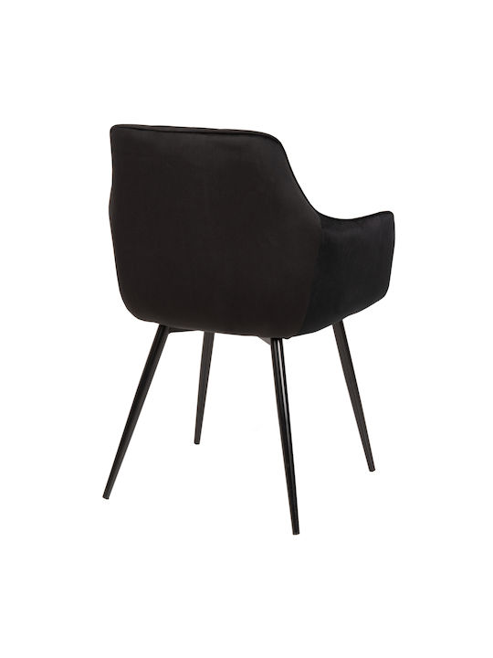 Latrell Dining Room Velvet Armchair Black Velvet-Black Metal 55x57x84cm
