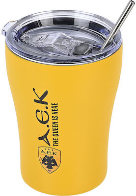 Estia Coffee Mug Save The Aegean Sticlă Termos Oțel inoxidabil Fără BPA Aek Bc Edition 350ml cu Paie