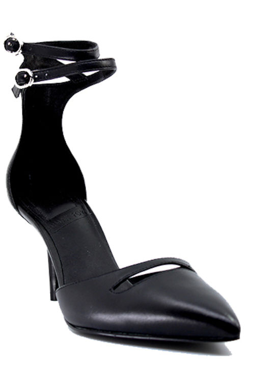 Black Leather Mary Jane Heels