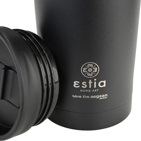 Estia Travel Mug Save The Aegean Glass Thermos Stainless Steel 350ml Midnight Black