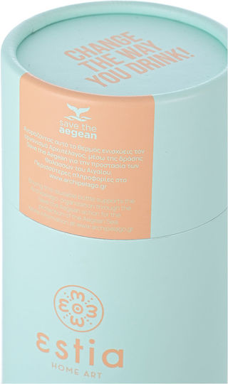 Estia Travel Flask Save the Aegean Ανακυκλώσιμο Μπουκάλι Θερμός Ανοξείδωτο BPA Free 500ml Bermuda Green