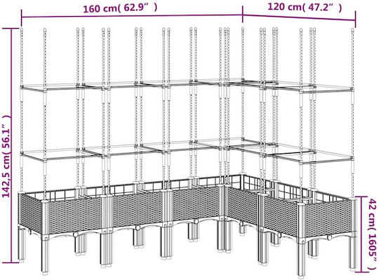 vidaXL Ζαρντινιέρα Πλαστική Καφέ 160x120x142.5εκ.