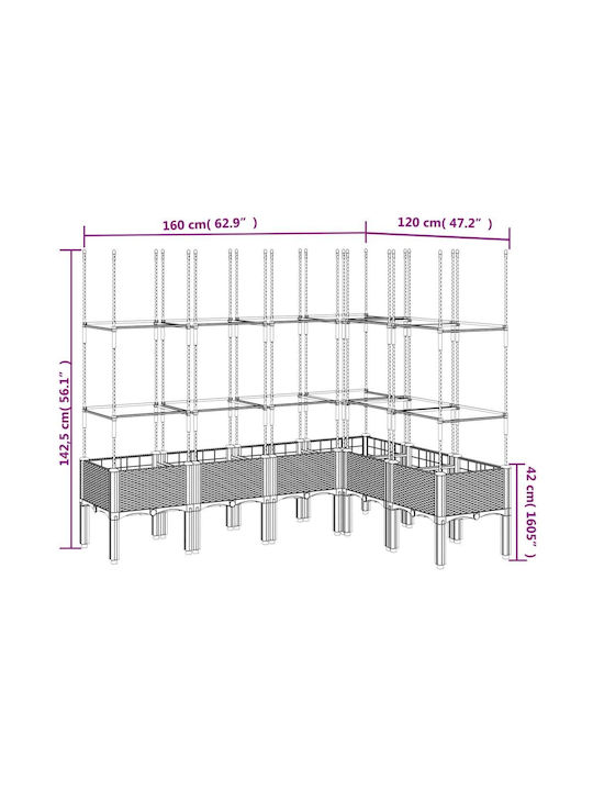 vidaXL Planter Box Plastic Black 160x120x142.5cm.