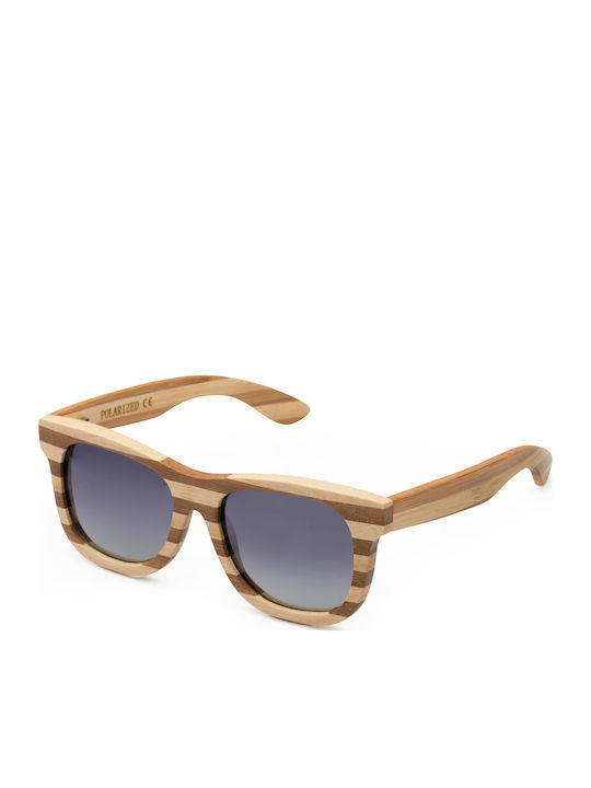 V-store Unisex Γυαλιά Ηλίου με Καφέ Ξύλινο Σκελετό και Γκρι Ντεγκραντέ Polarized Φακό WD036