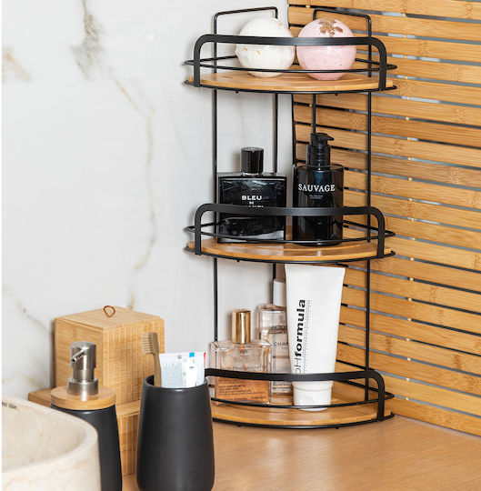 Estia Essentials Corner Wall Mounted Bathroom Shelf Bamboo with 3 Shelves 19.5x19.5x49cm Black