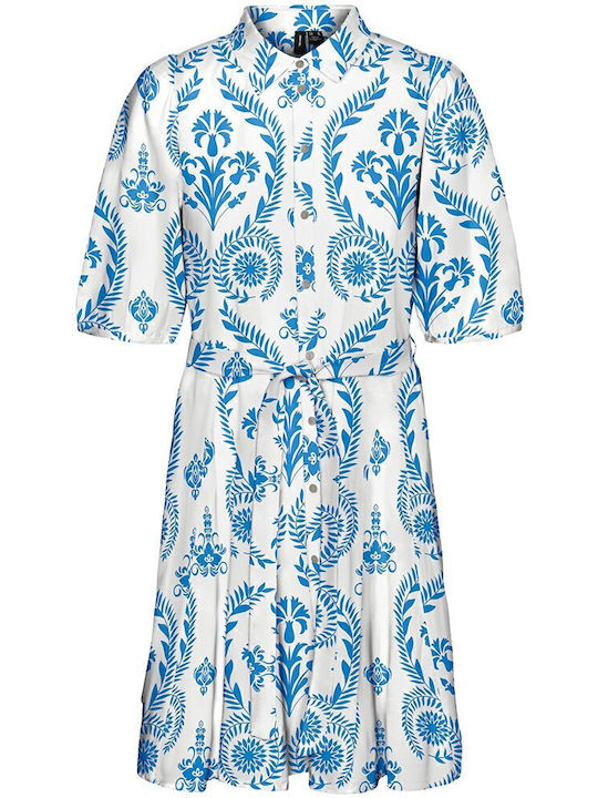 Summer Mini Shirt Dress White / Light Blue