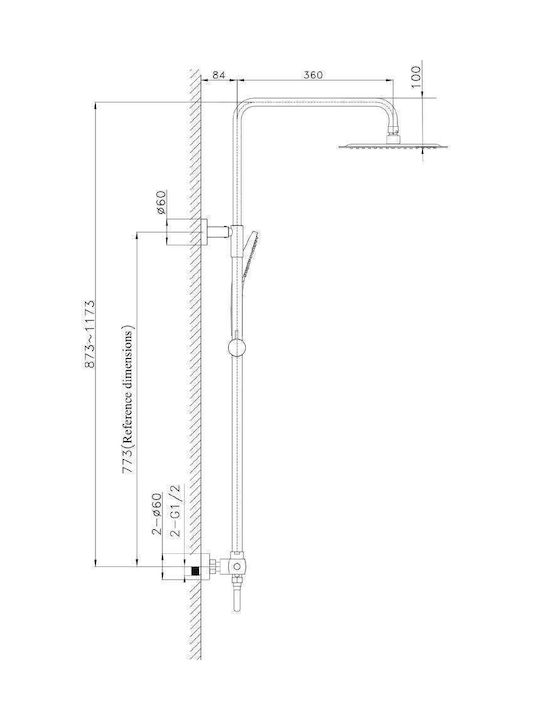 Orabella Ρυθμιζόμενη Στήλη Ντουζ με Μπαταρία 87.3cm Ασημί