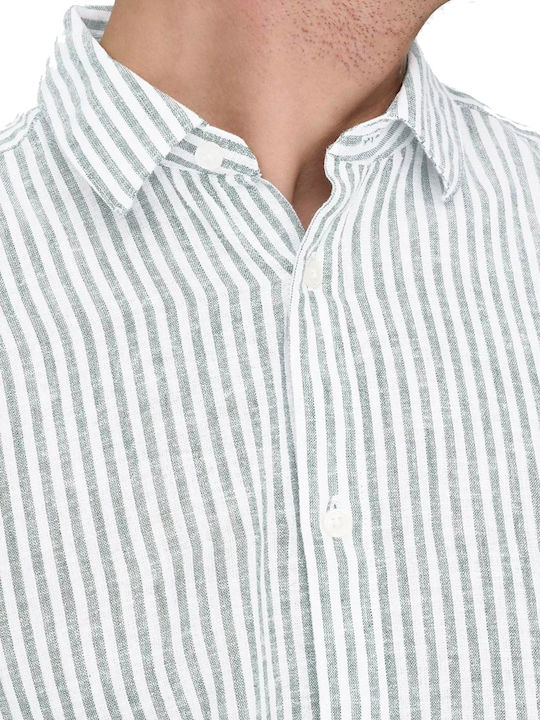 Long-sleeved Linen Shirt Striped Beige