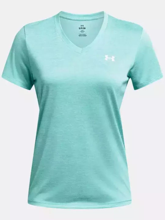 Women's Athletic Blouse Short Sleeve with V Neckline Radial Turquoise