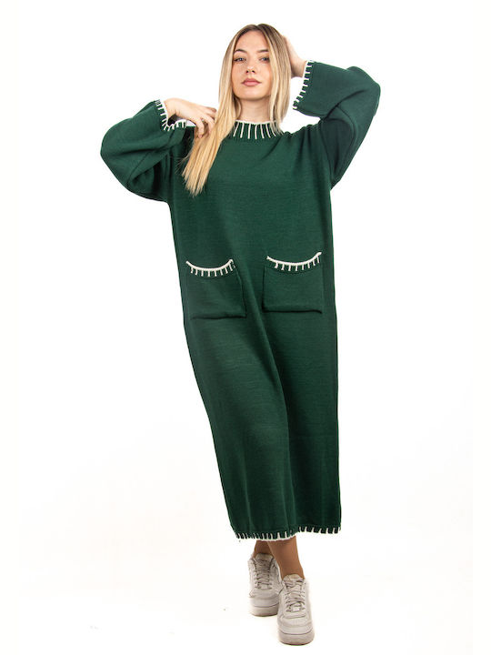 Oversized Western Knit Dress Cypress Green