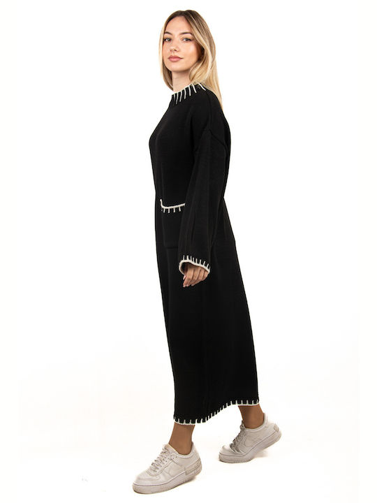 Oversized Western Black Knit Dress