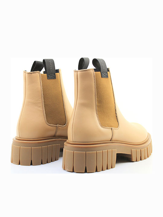 Leather Women's Chelsea Boots with Medium Heel Tabac Brown