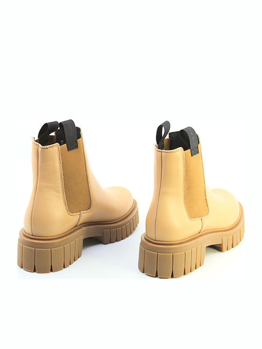 Leather Women's Chelsea Boots with Medium Heel Tabac Brown