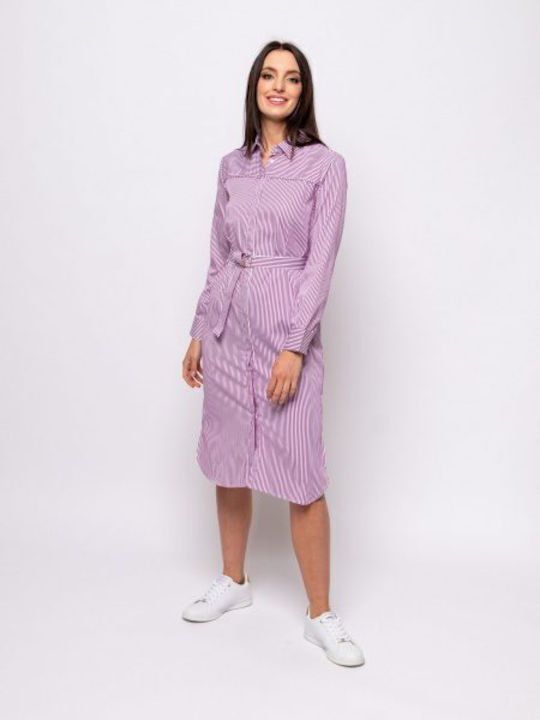 Striped Women's Dress with Belt 451/Verona Purple