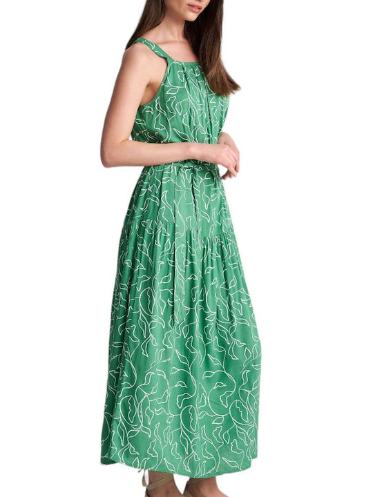 Attrattivo Floral Dress with Fabric Belt 9918824-green Women's