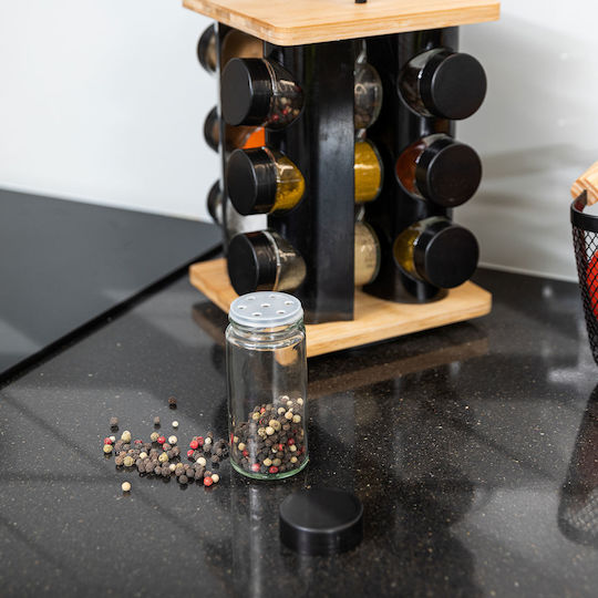 Estia Glass Tabletop Rotating Spice Rack Bamboo Essentials Brown 12pcs