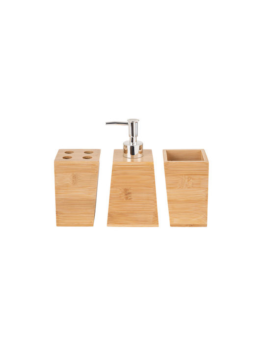 Estia Bathroom Accessory Set Wooden Brown 3 Pieces