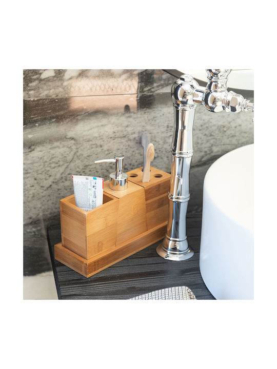 Estia Bathroom Accessory Set Wooden Brown 3 Pieces
