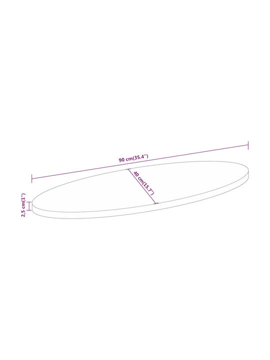 vidaXL Oval Table Surface made of Solid Wood Brown 90x40x2.5cm 370799 1pcs