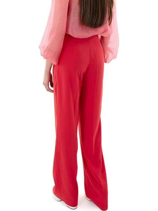 Women's High-waisted Fabric Trousers Straight Line Red