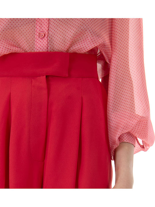 Women's High-waisted Fabric Trousers Straight Line Red