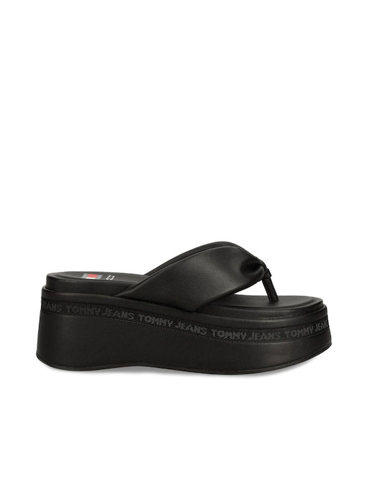 Tommy Hilfiger Women's Leather Platform Wedge Sandals Black