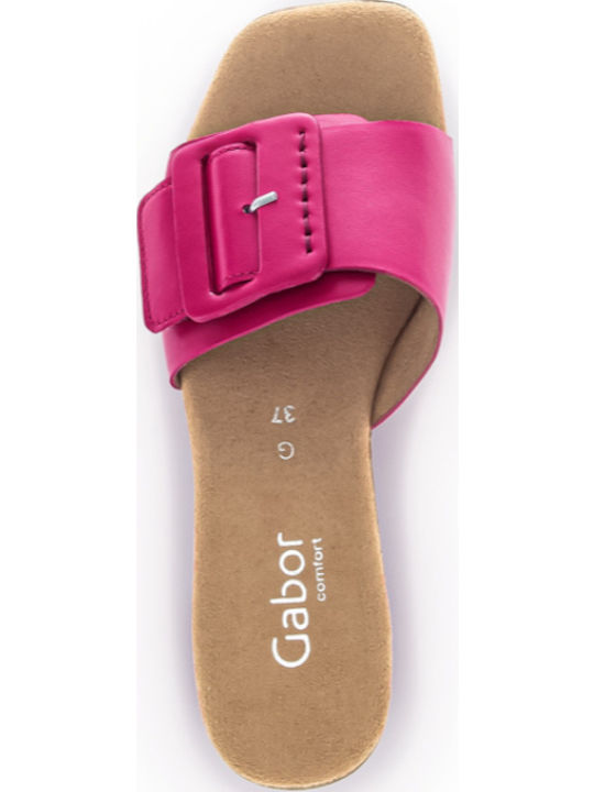 Leather Mules with Chunky Low Heel in Pink Color
