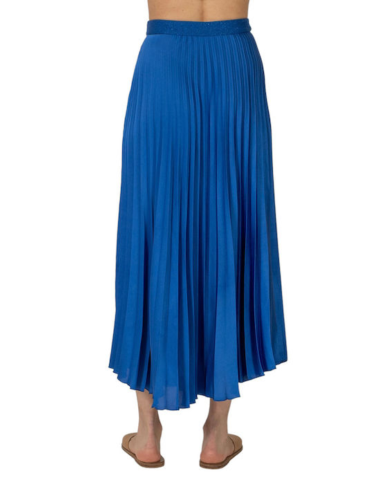 Aggel Satin Pleated Maxi Skirt BLUE SS47011KF