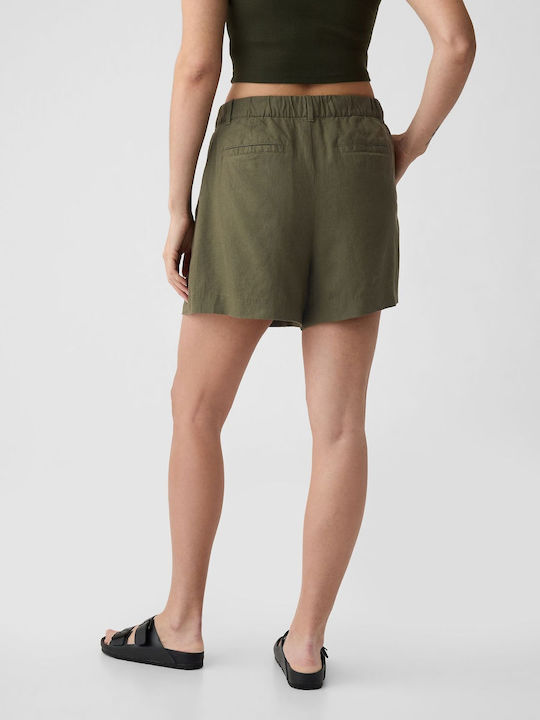 Women's Linen High-waisted Shorts Haki