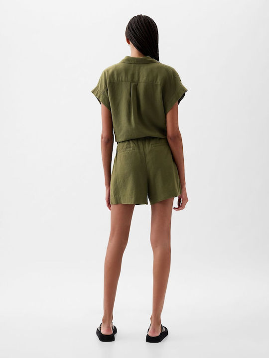 Women's Linen High-waisted Shorts Haki