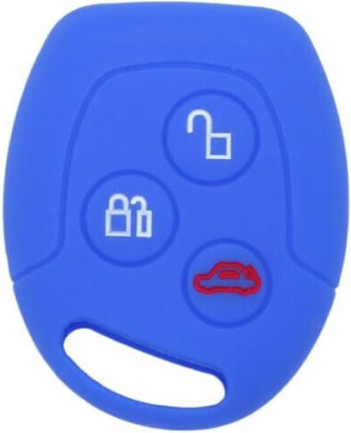 Car Key Cover Case made of with 3 Buttons for Ford in Blue Color