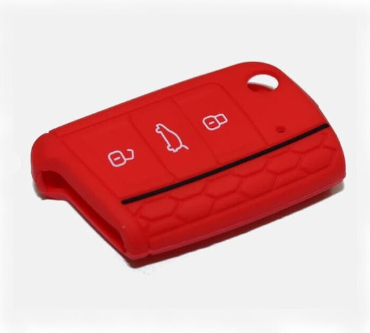 Car Key Cover Case made of with 3 Buttons for Skoda / Seat / VW in Red Color