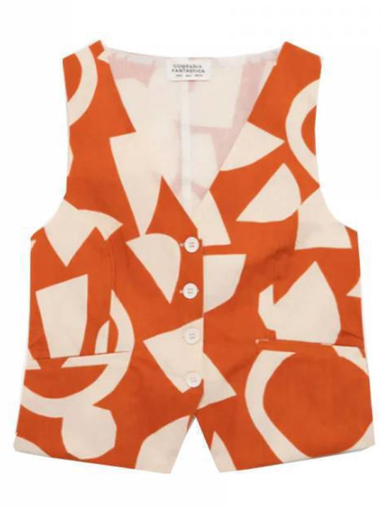 Compania Fantastica Дамска Блуза Памучна Без ръкави с V Обло Деколте Многоцветен
