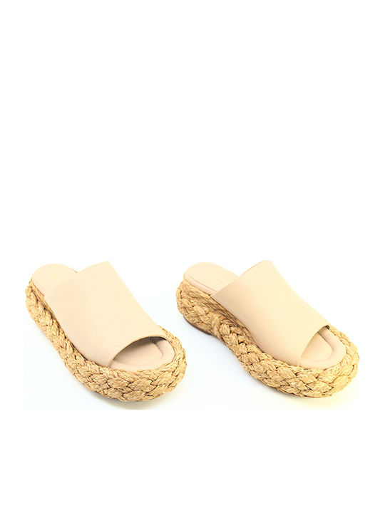 Leather Women's Flat Sandals Flatforms in Pink Color