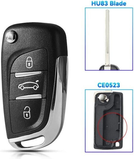 Klappbar mit 3 Tasten für Peugeot / Renault
