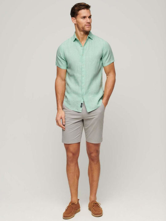 D3 Stud Studios Casual Short-sleeved Linen Shirt Green