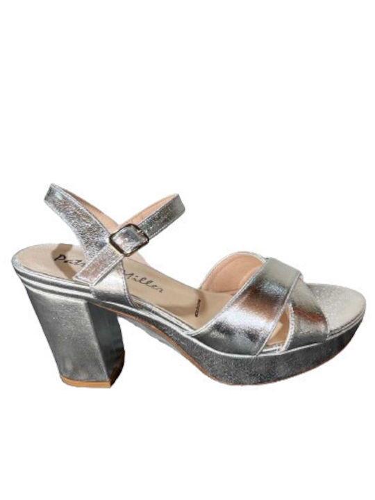 Patricia Miller Platform Leather Women's Sandals Silver with High Heel