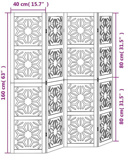 vidaXL Διακοσμητικό Παραβάν Ξύλινο με 4 Φύλλα 140x160cm