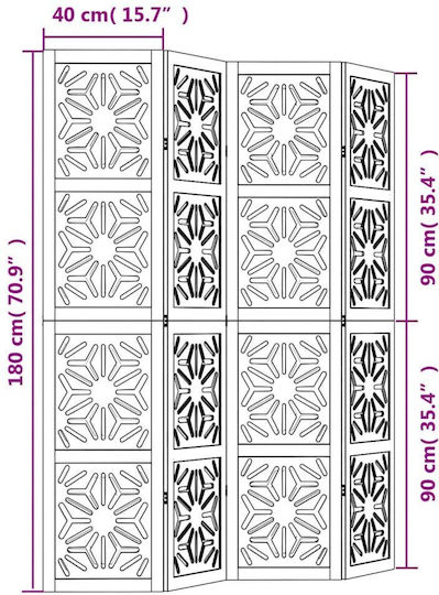 vidaXL Decorativ Paravan Lemn cu 4 Panouri 140x180cm