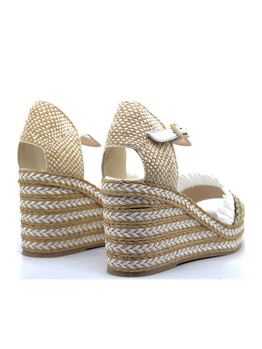 Weiße Leder Plateau-Espadrilles
