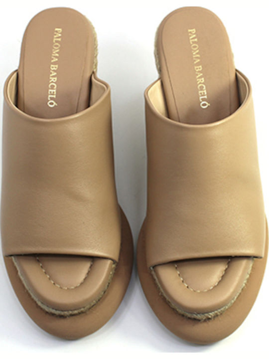 Leather Mules Platforms Paloma Barcelo Gila 241514 Tan