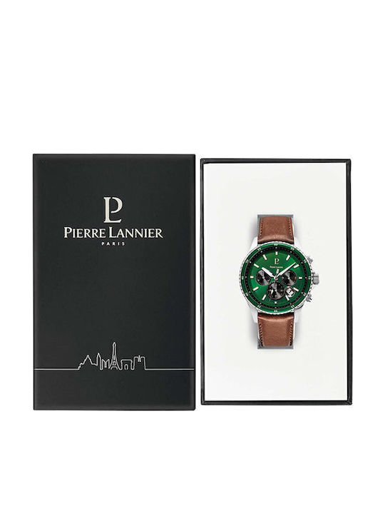 Pierre Lannier Ανδρικό Ρολόι 43.5mm Χρονογράφος Μπαταρίας με Καφέ Δερμάτινο Λουράκι