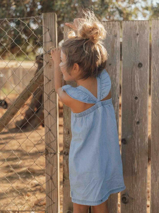 Kinderkleid Ärmellos Denim Blau