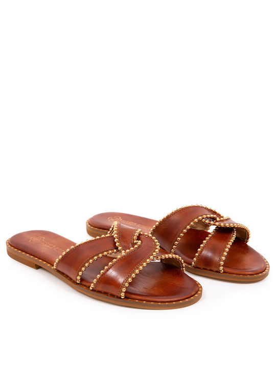 Makis Kotris Women's Flat Sandals in Tabac Brown Color