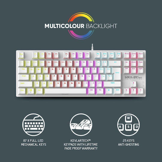 Armaggeddon MKA-2C Neo Gaming Μηχανικό Πληκτρολόγιο Tenkeyless με Custom Brown διακόπτες και RGB φωτισμό (International English) Λευκό